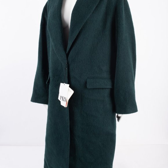 Zara Womens Green Long Coat Jacket Shawl Collar M - Picture 9 of 14
